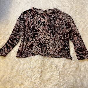 Magic Avenue BoHo Women's Pink Scoop Neck Long Sleeve Sz 1X Animal Print